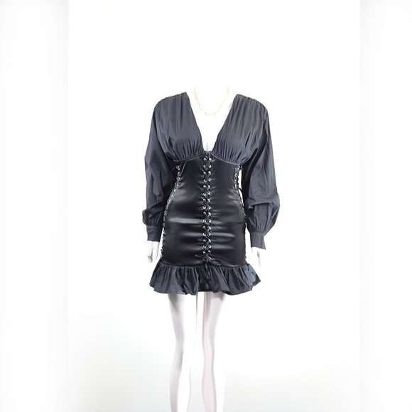 Trendy Black Satin Corset Top Lace-Up Detail Party Perfect - Picture 1 of 6